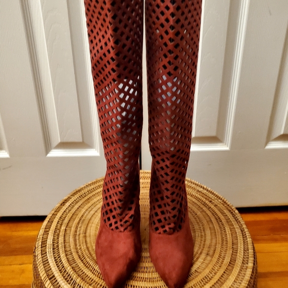 Cranberry colored laser cut boot